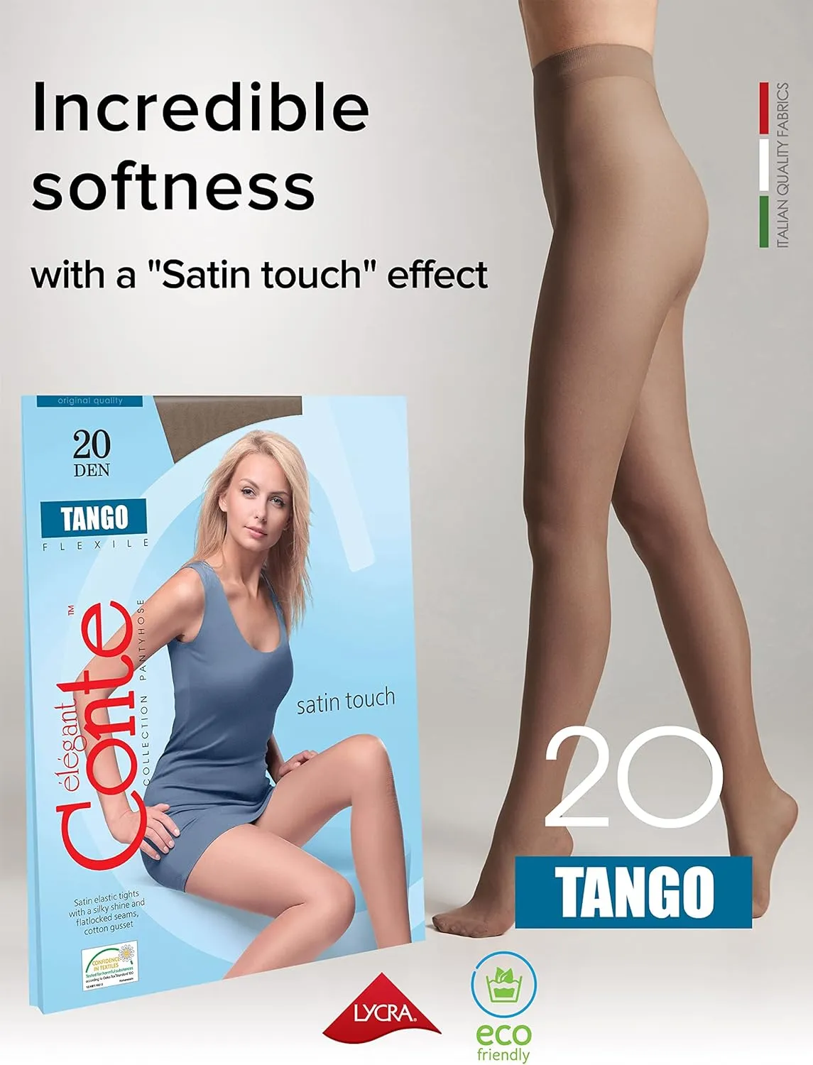 Conte Tights Sheer to Waist Pantyhose with Satin Silky Touch Effect, Tango 20 Den