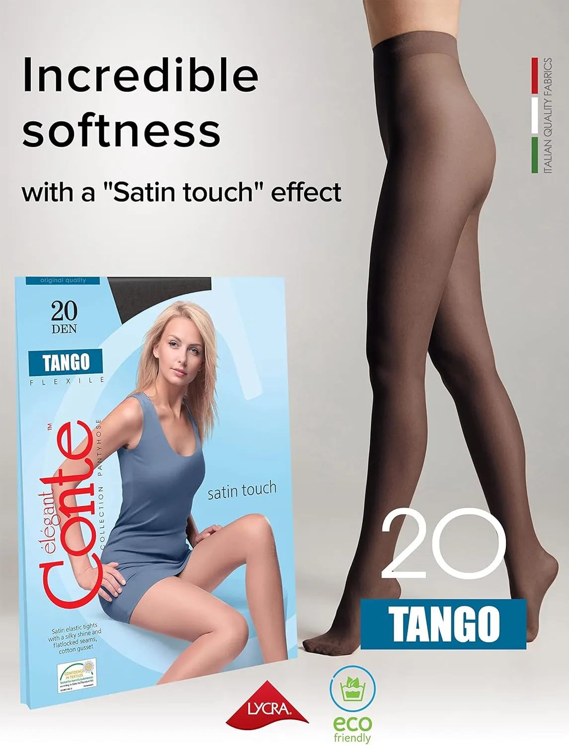 Conte Tights Sheer to Waist Pantyhose with Satin Silky Touch Effect, Tango 20 Den