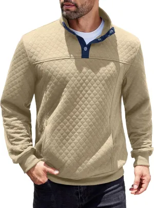 COOFANDY Mens Quarter Sweatshirt Quilted Long Sleeve Mock Neck Active Sweater Waffle Pullover Polo Shirts With Pockets