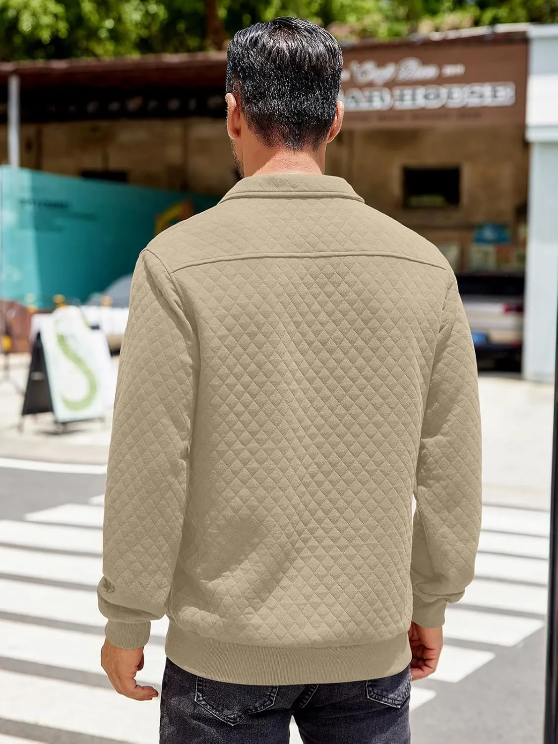 COOFANDY Mens Quarter Sweatshirt Quilted Long Sleeve Mock Neck Active Sweater Waffle Pullover Polo Shirts With Pockets