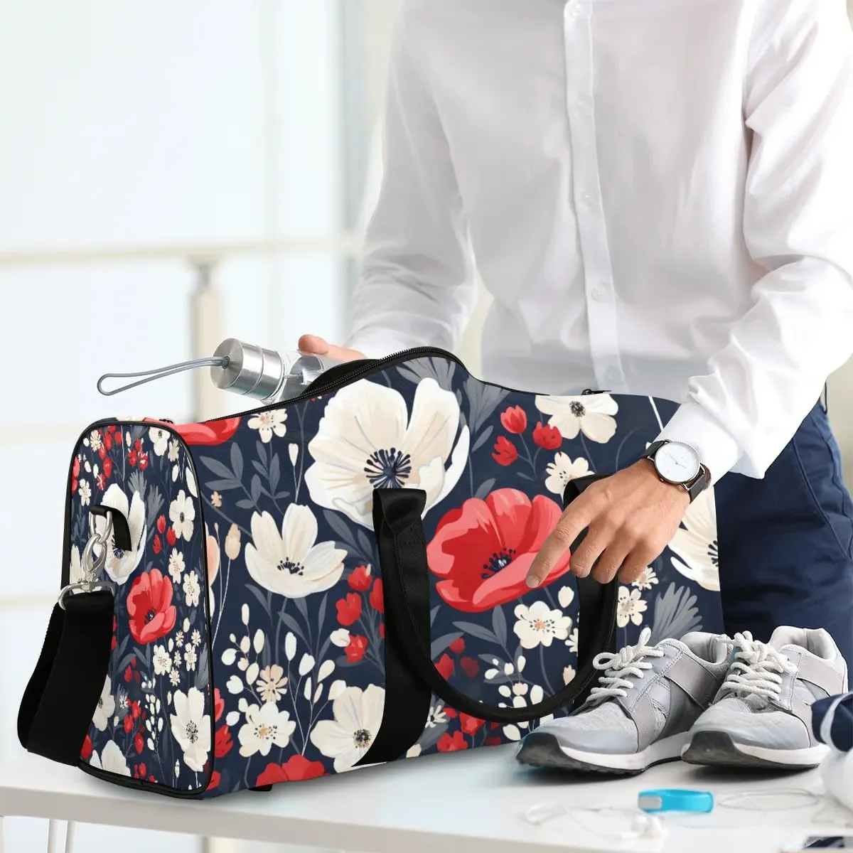 Cool Red Poppy Travel Duffel Bag for Women Men Waterproof Foldable Overnight Weekender Bag Large Capacity Sports Gym Bag