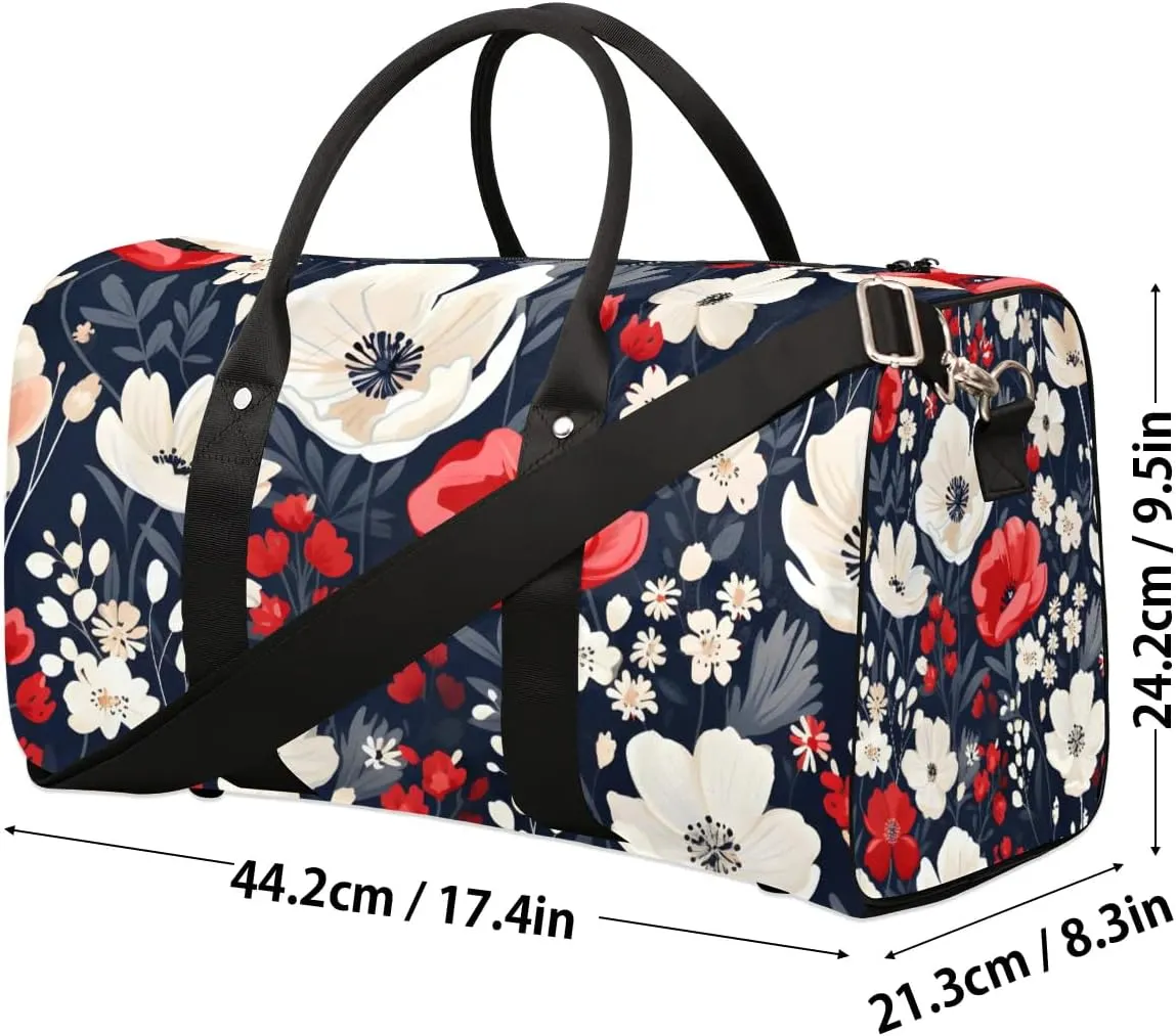 Cool Red Poppy Travel Duffel Bag for Women Men Waterproof Foldable Overnight Weekender Bag Large Capacity Sports Gym Bag