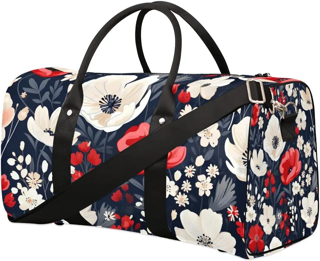 Cool Red Poppy Travel Duffel Bag for Women Men Waterproof Foldable Overnight Weekender Bag Large Capacity Sports Gym Bag