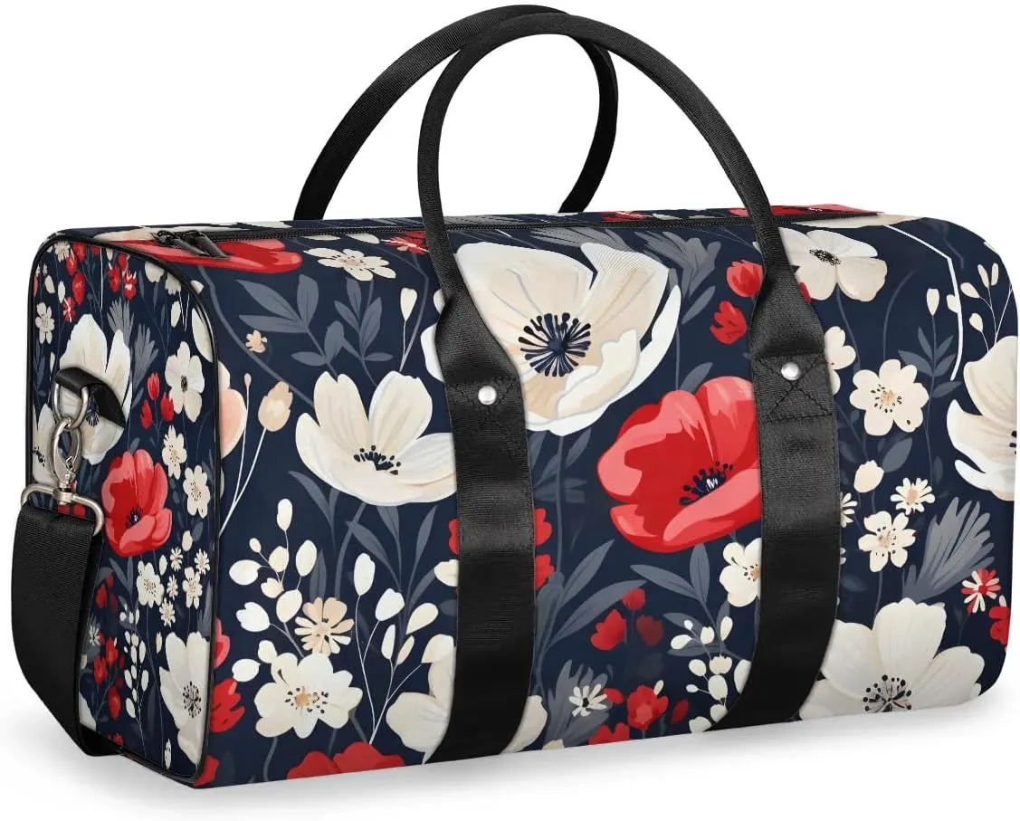 Cool Red Poppy Travel Duffel Bag for Women Men Waterproof Foldable Overnight Weekender Bag Large Capacity Sports Gym Bag
