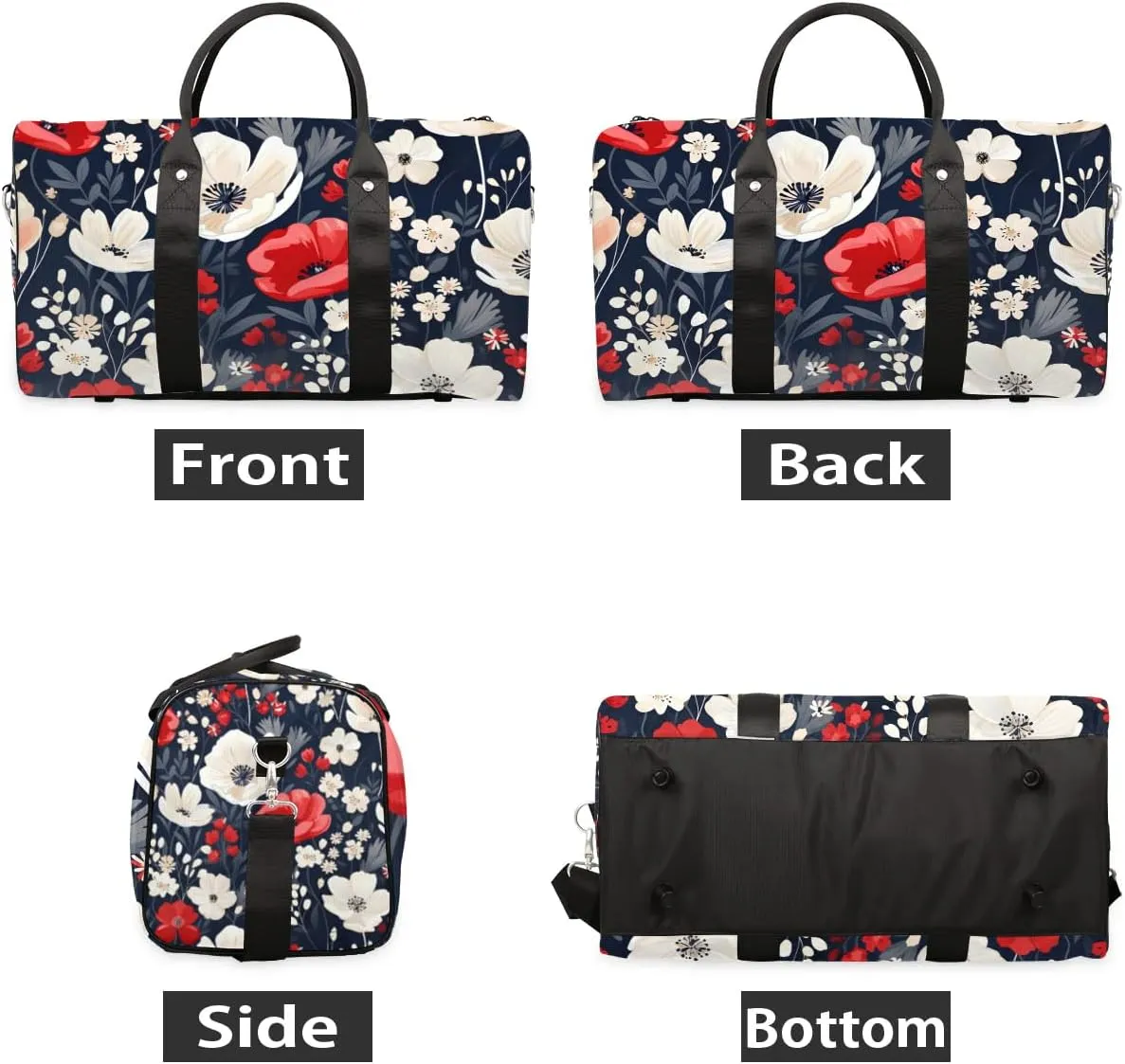 Cool Red Poppy Travel Duffel Bag for Women Men Waterproof Foldable Overnight Weekender Bag Large Capacity Sports Gym Bag
