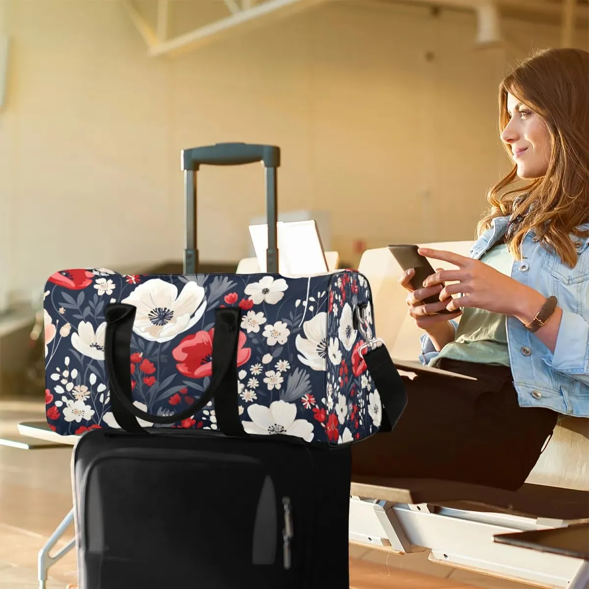 Cool Red Poppy Travel Duffel Bag for Women Men Waterproof Foldable Overnight Weekender Bag Large Capacity Sports Gym Bag