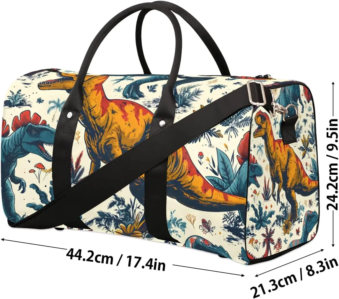 Cool Wild Dinosaur Travel Duffel Bag for Women Men Waterproof Foldable Overnight Weekender Bag Large Capacity Sports Gym Bag