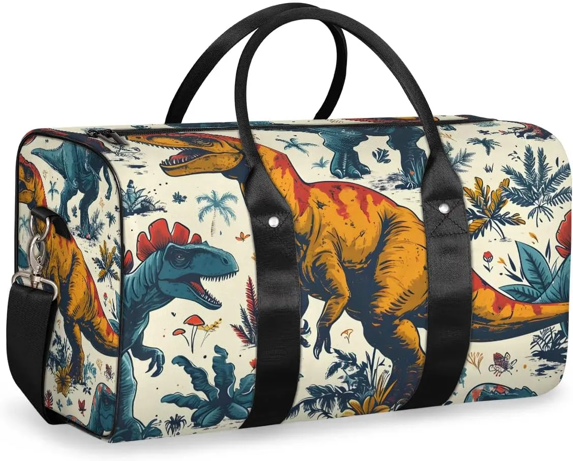 Cool Wild Dinosaur Travel Duffel Bag for Women Men Waterproof Foldable Overnight Weekender Bag Large Capacity Sports Gym Bag