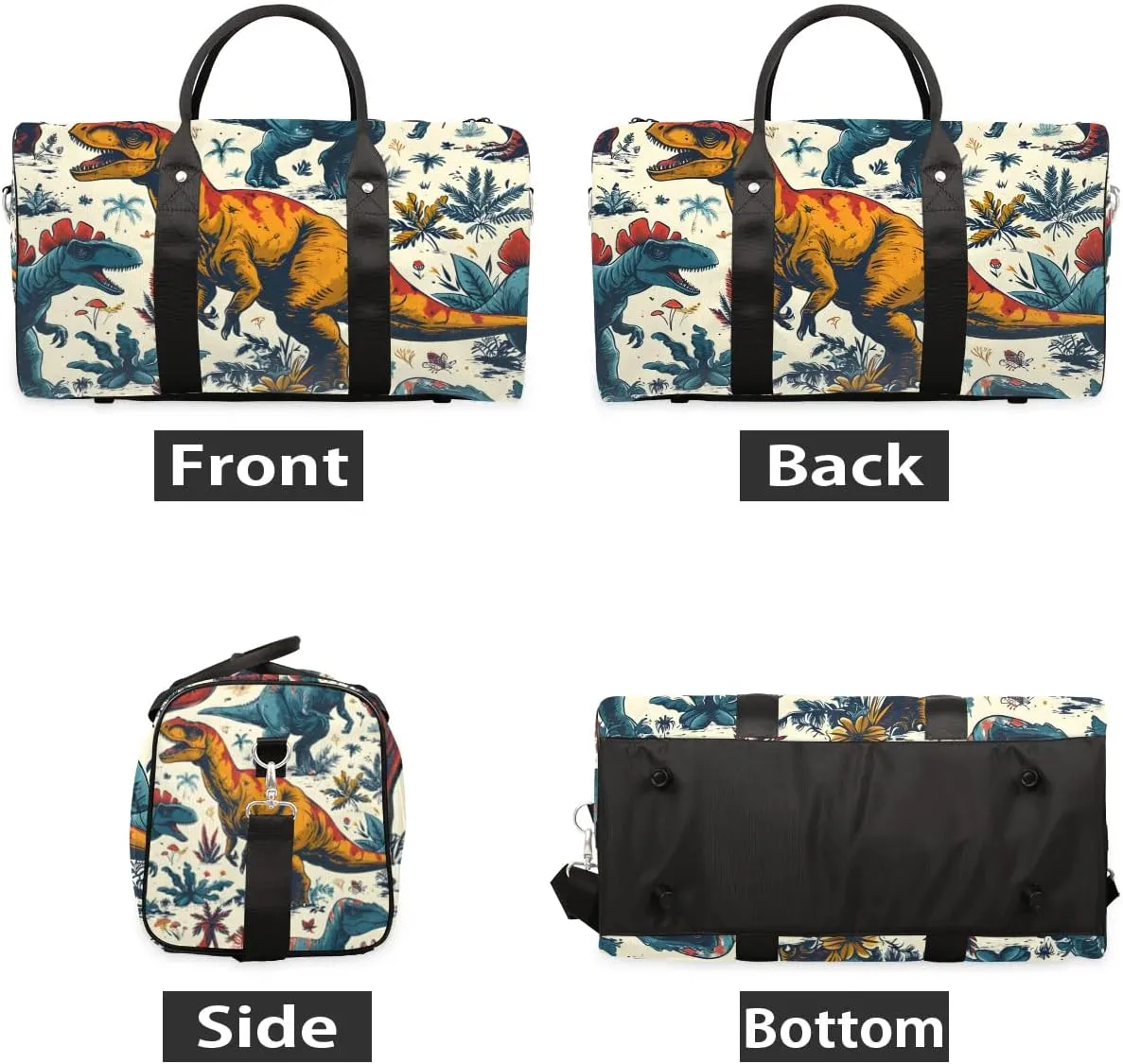 Cool Wild Dinosaur Travel Duffel Bag for Women Men Waterproof Foldable Overnight Weekender Bag Large Capacity Sports Gym Bag