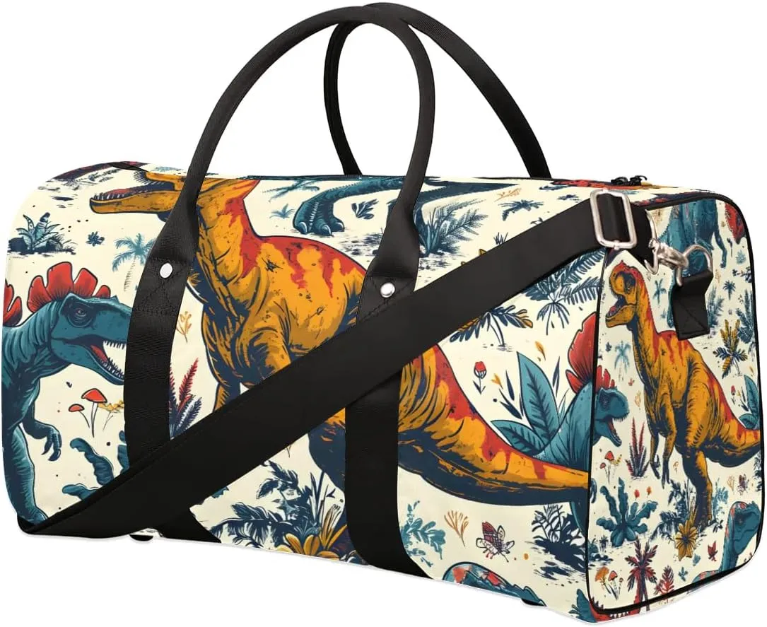 Cool Wild Dinosaur Travel Duffel Bag for Women Men Waterproof Foldable Overnight Weekender Bag Large Capacity Sports Gym Bag