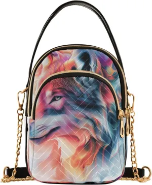 Cool Wolf Head Colorful Smoke Women Trendy Quilted Crossbody Bag Sling Bags Handbags with Chain Strap Travel Cross Body Cell Phone Purses Bags