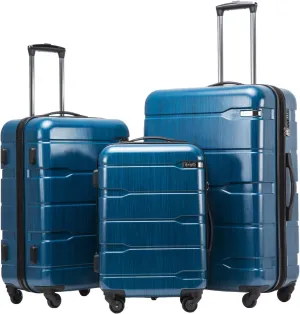 Coolife Luggage Expandable 3 Piece Sets PC ABS Spinner Suitcase 20 inch 24 inch 28 inch (Caribbean Blue., 3 piece set)