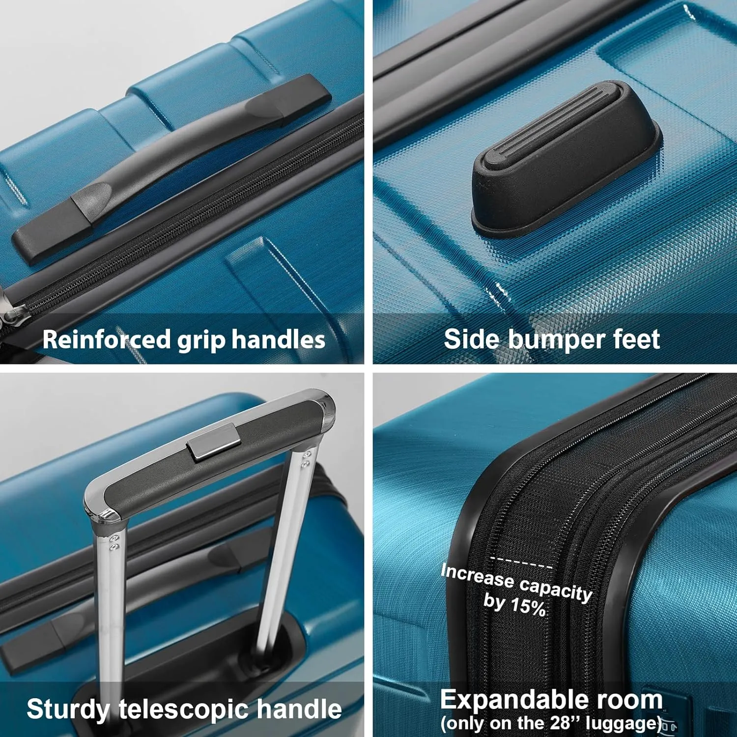 Coolife Luggage Expandable 3 Piece Sets PC ABS Spinner Suitcase 20 inch 24 inch 28 inch (Caribbean Blue., 3 piece set)