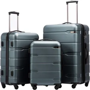 Coolife Luggage Expandable 3 Piece Sets PC ABS Spinner Suitcase 20 inch 24 inch 28 inch (Teal., 3 piece set)