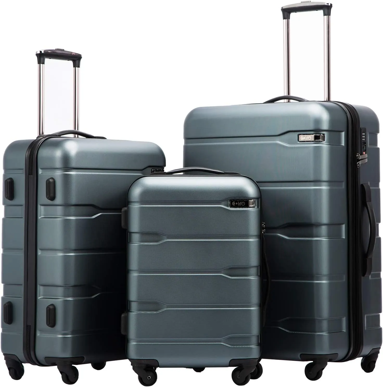 Coolife Luggage Expandable 3 Piece Sets PC ABS Spinner Suitcase 20 inch 24 inch 28 inch (Teal., 3 piece set)