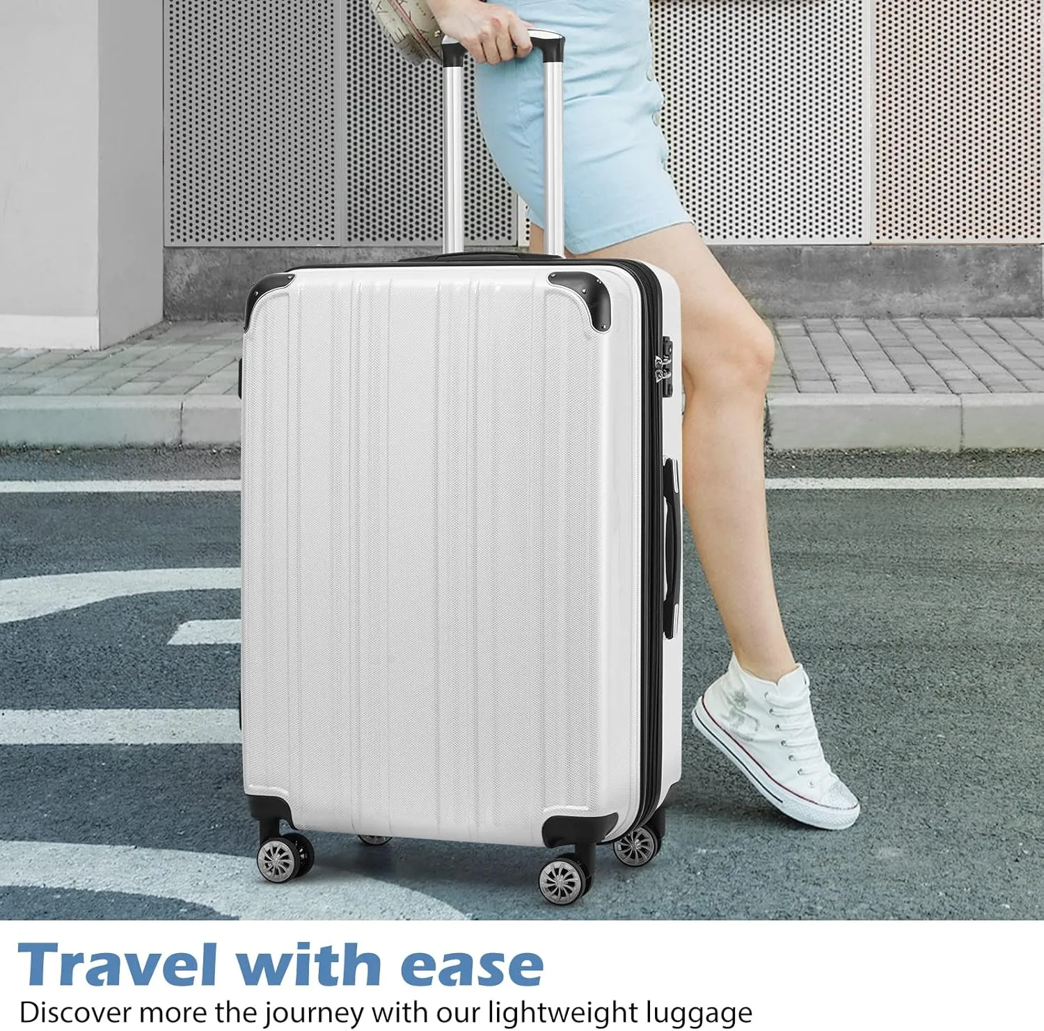 Coolife Luggage Expandable 5 Piece Sets PC ABS Spinner Suitcase 20 inch 24 inch 28 inch (green new)