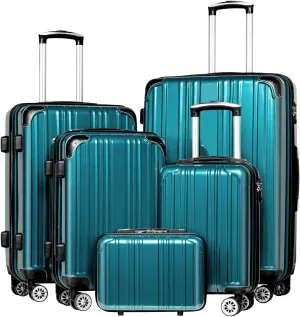 Coolife Luggage Expandable 5 Piece Sets PC ABS Spinner Suitcase 20 inch 24 inch 28 inch (green new)