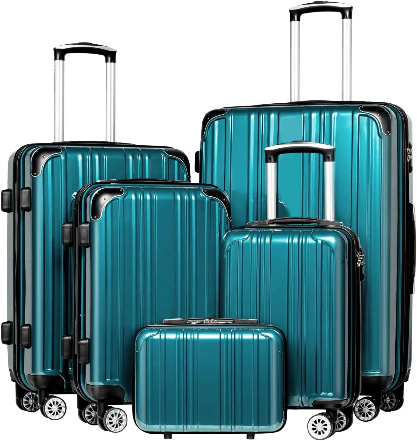 Coolife Luggage Expandable 5 Piece Sets PC ABS Spinner Suitcase 20 inch 24 inch 28 inch (green new)