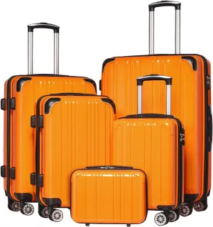Coolife Luggage Expandable 5 Piece Sets PC ABS Spinner Suitcase 20 inch 24 inch 28 inch (orange new)