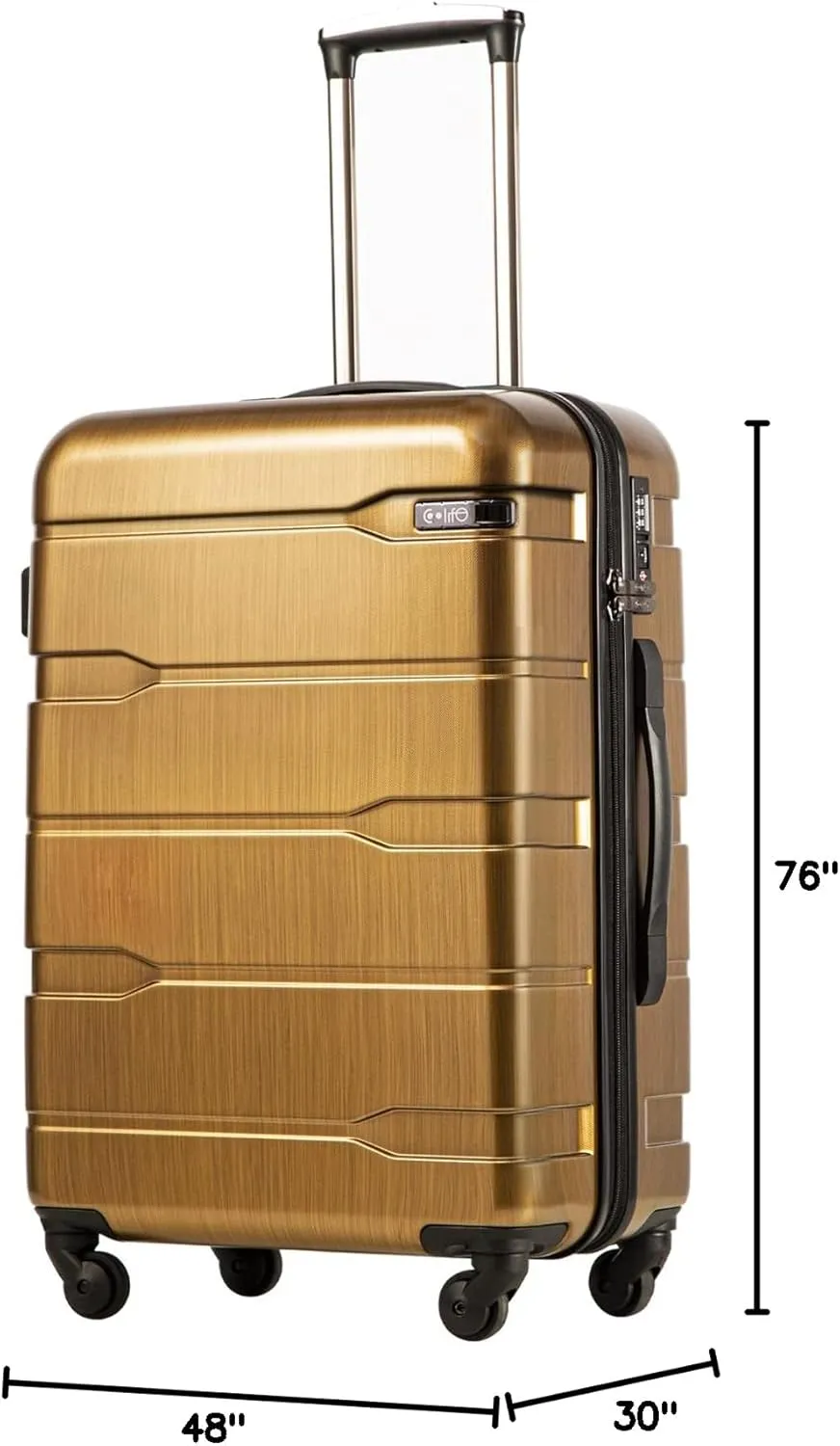 Coolife Luggage Expandable(only 28") Suitcase PC ABS Spinner Built-In TSA lock 20in 24in 28in Carry on (Black brown, L(28in).)