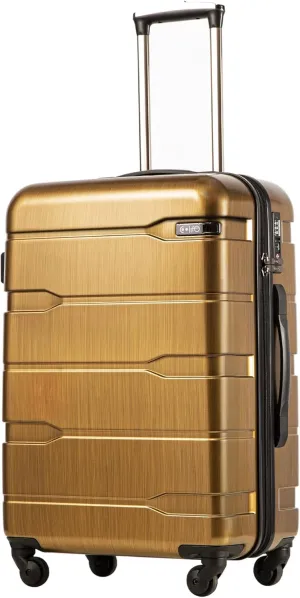Coolife Luggage Expandable(only 28") Suitcase PC ABS Spinner Built-In TSA lock 20in 24in 28in Carry on (Black brown, L(28in).)