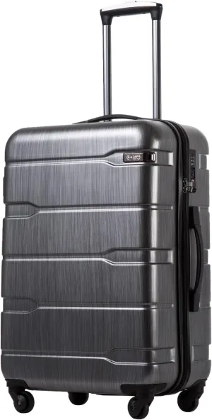 Coolife Luggage Expandable(only 28") Suitcase PC ABS Spinner Built-In TSA lock 20in 24in 28in Carry on (Charcoal., M(24in).)