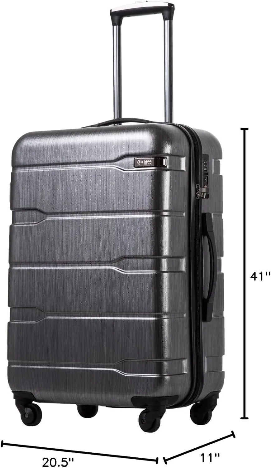 Coolife Luggage Expandable(only 28") Suitcase PC ABS Spinner Built-In TSA lock 20in 24in 28in Carry on (Charcoal., M(24in).)