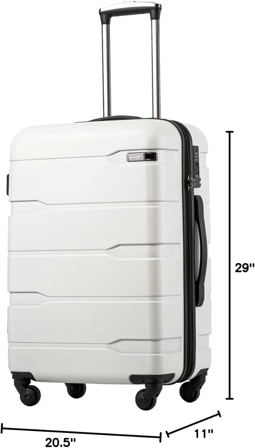 Coolife Luggage Expandable(only 28") Suitcase PC ABS Spinner Built-In TSA lock 20in 24in 28in Carry on (white, L(28in).)
