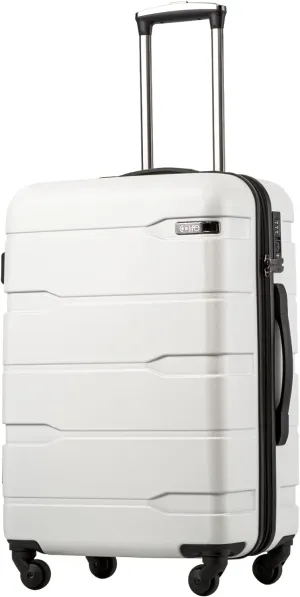 Coolife Luggage Expandable(only 28") Suitcase PC ABS Spinner Built-In TSA lock 20in 24in 28in Carry on (white, M(24in).)