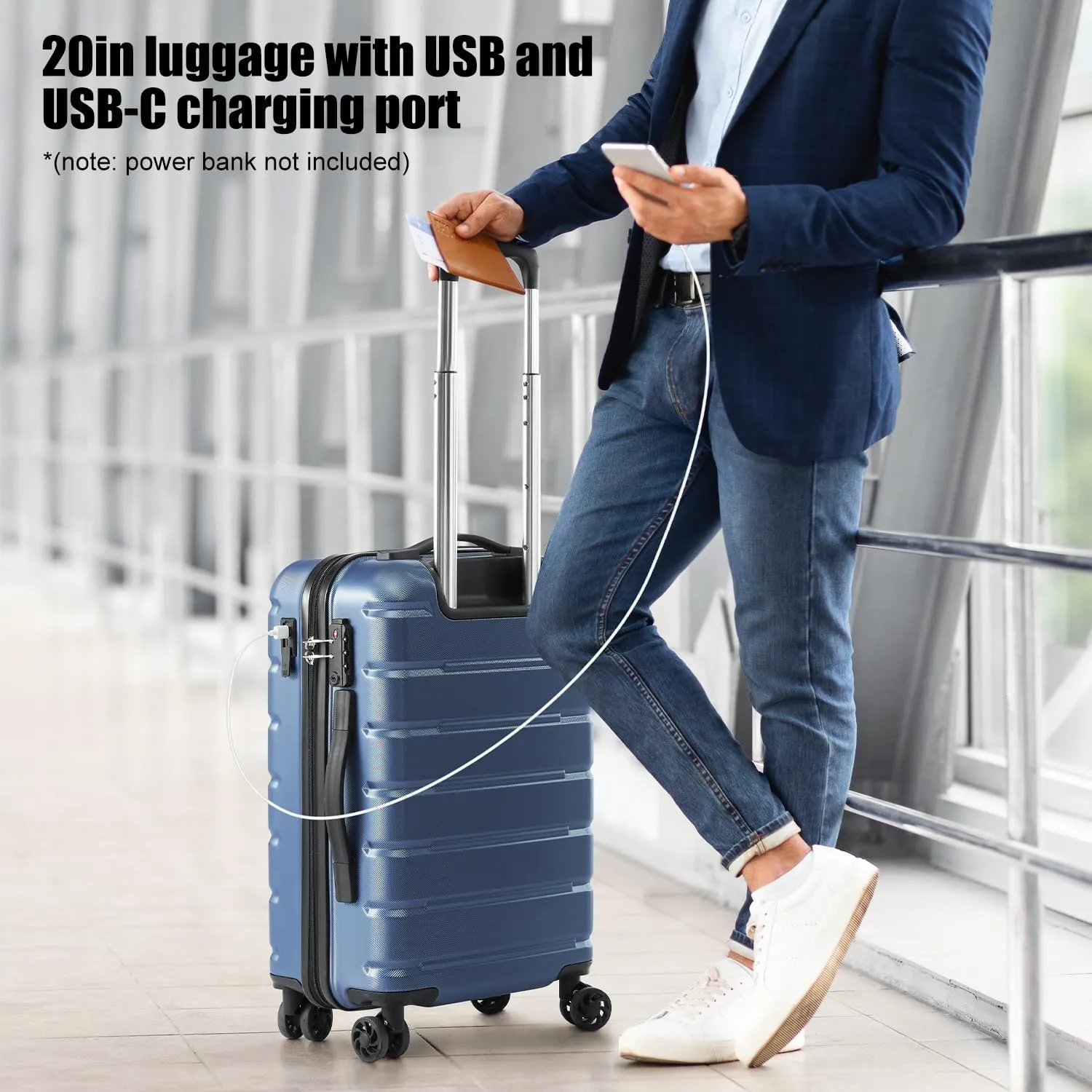 Coolife Luggage Suitcase Carry-on Spinner TSA Lock USB Port Expandable (only 28’’) Lightweight Hardside Luggage (Teal Blue, S(20in_carry on))