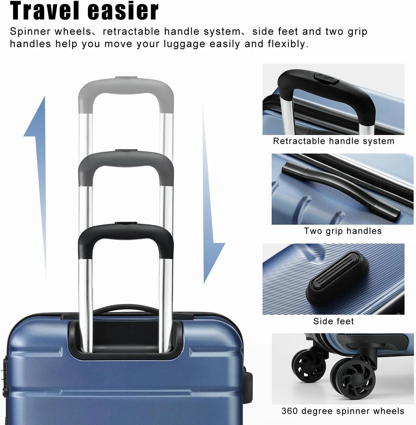 Coolife Luggage Suitcase Carry-on Spinner TSA Lock USB Port Expandable (only 28’’) Lightweight Hardside Luggage (Teal Blue, S(20in_carry on))