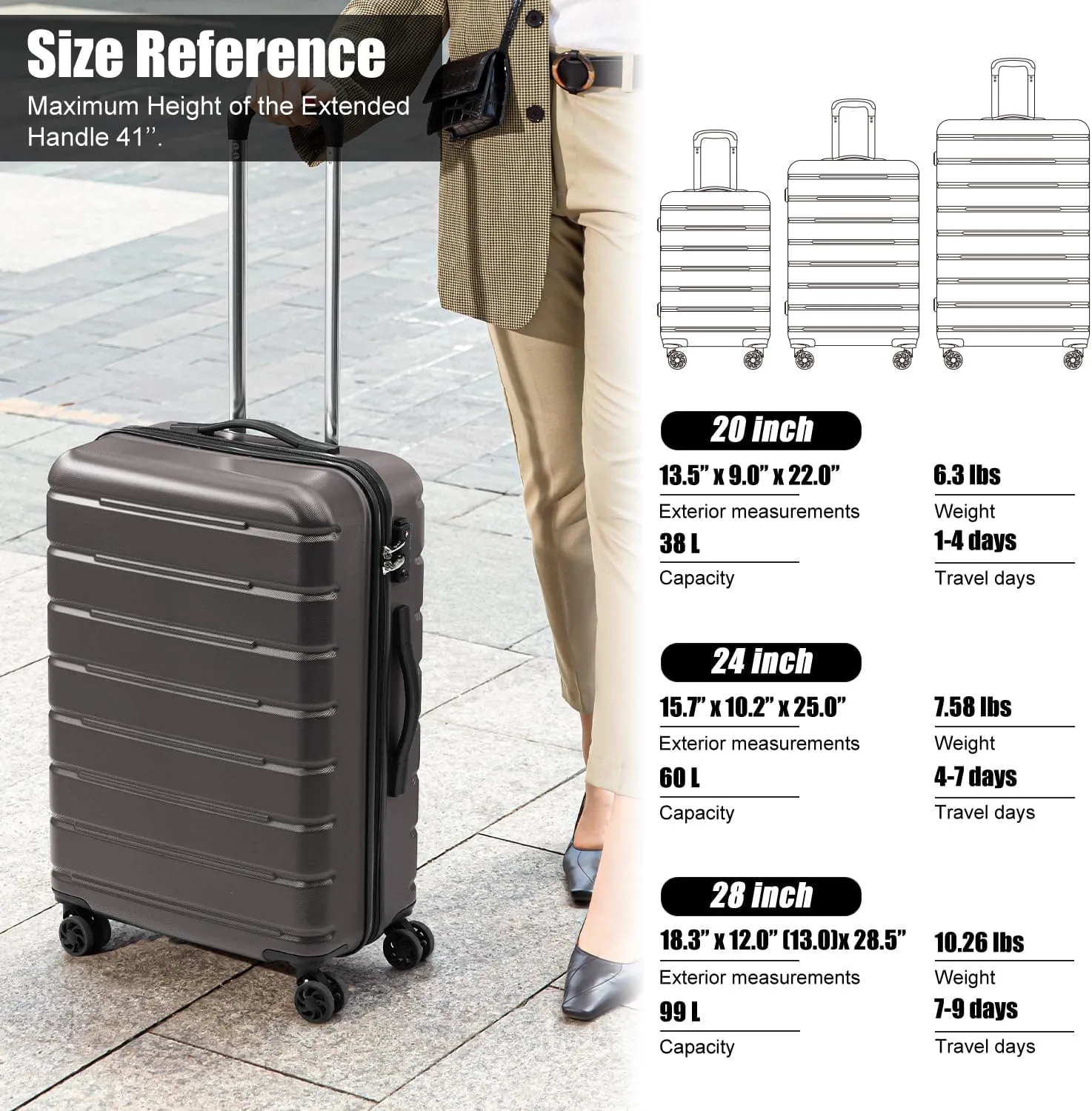 Coolife Luggage Suitcase Carry-on Spinner TSA Lock USB Port Expandable (only 28’’) Lightweight Hardside Luggage (Teal Blue, S(20in_carry on))