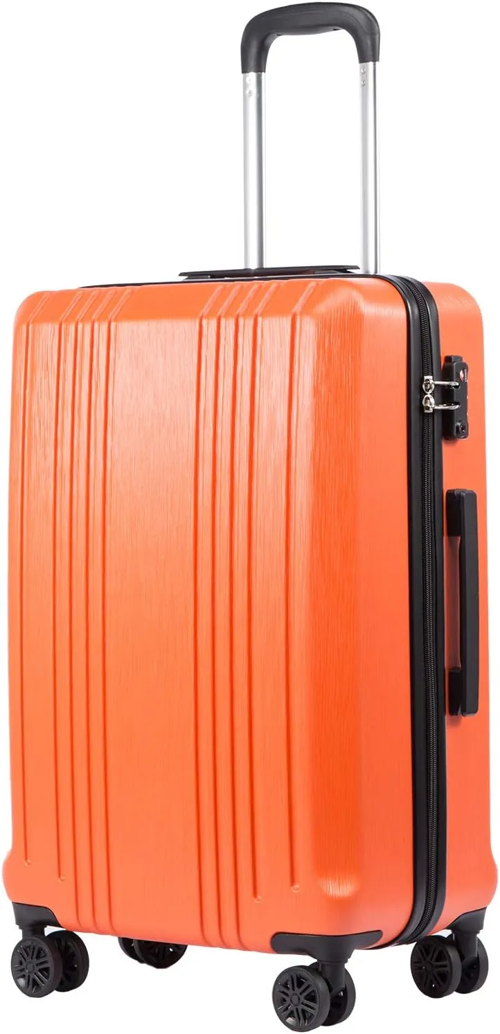 Coolife Luggage Suitcase PC ABS with TSA Lock Spinner Carry on Hardshell Lightweight 20in 24in 28in(orange, S(20in_carry on))