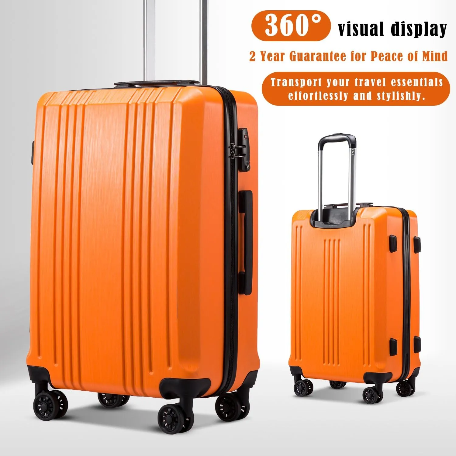Coolife Luggage Suitcase PC ABS with TSA Lock Spinner Carry on Hardshell Lightweight 20in 24in 28in(orange, S(20in_carry on))