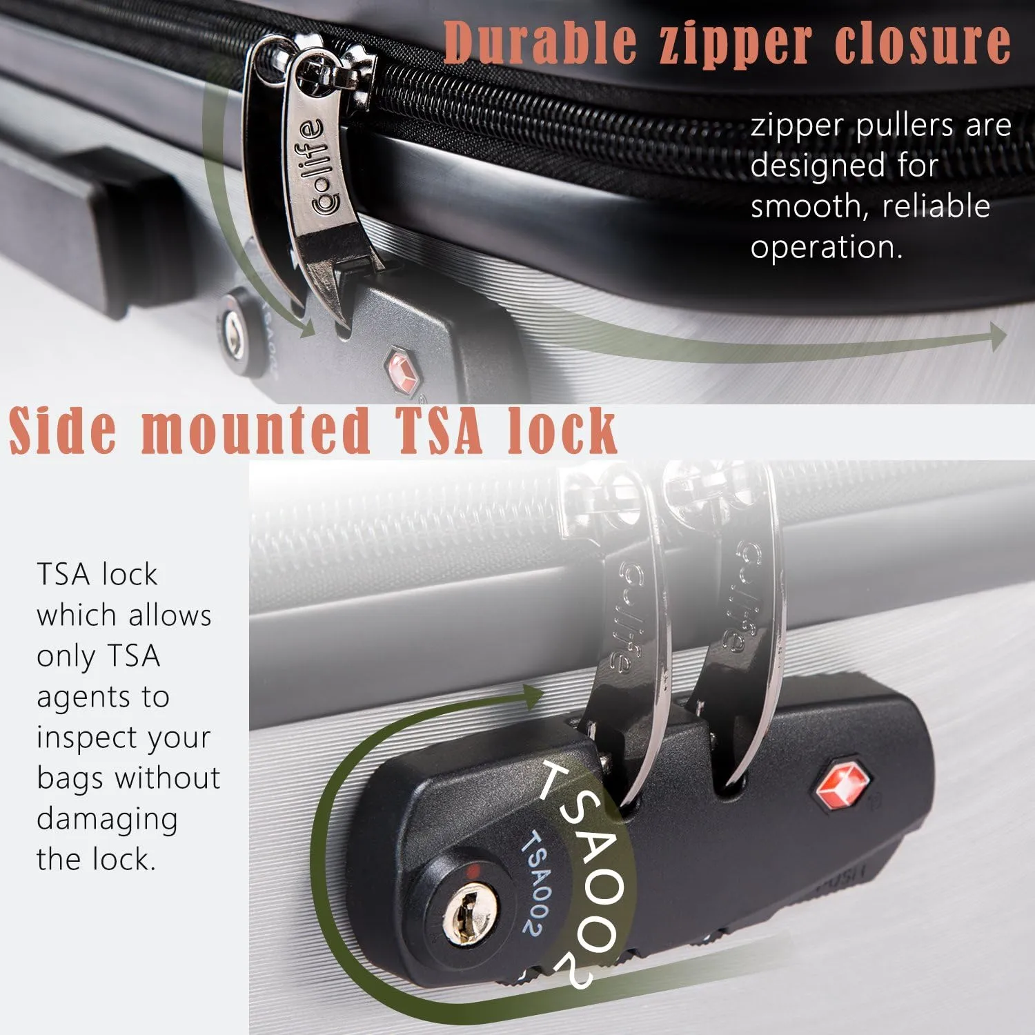 Coolife Luggage Suitcase PC ABS with TSA Lock Spinner Carry on Hardshell Lightweight 20in 24in 28in(orange, S(20in_carry on))