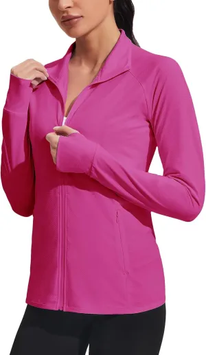 COOrun Women's UPF 50  Jackets Sun Protection Golf Athletic Jackets Lightweight Full Zip Long Sleeve Shirts with Pockets
