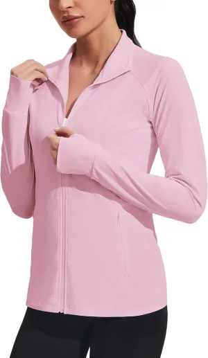 COOrun Women's UPF 50  Jackets Sun Protection Golf Athletic Jackets Lightweight Full Zip Long Sleeve Shirts with Pockets