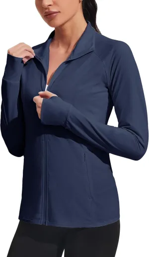 COOrun Women's UPF 50  Jackets Sun Protection Golf Athletic Jackets Lightweight Full Zip Long Sleeve Shirts with Pockets