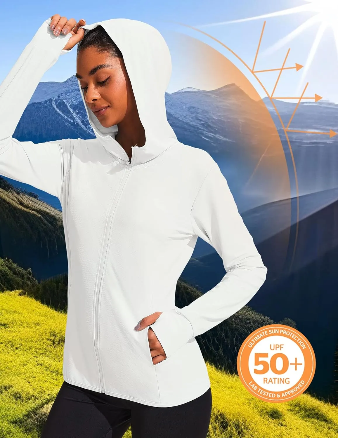 COOrun Women's UPF 50  Sun Protection Hoodie Jackets Full Zip Long Sleeve Active Shirts Outdoor Hiking Running