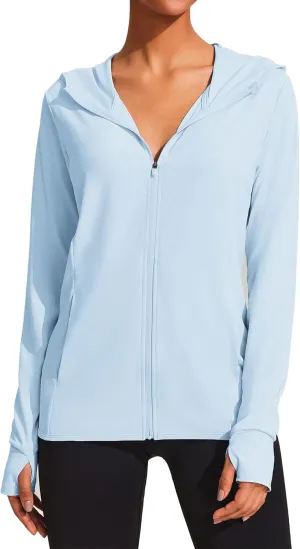 COOrun Women's UPF 50  Sun Protection Hoodie Jackets Full Zip Long Sleeve Active Shirts Outdoor Hiking Running