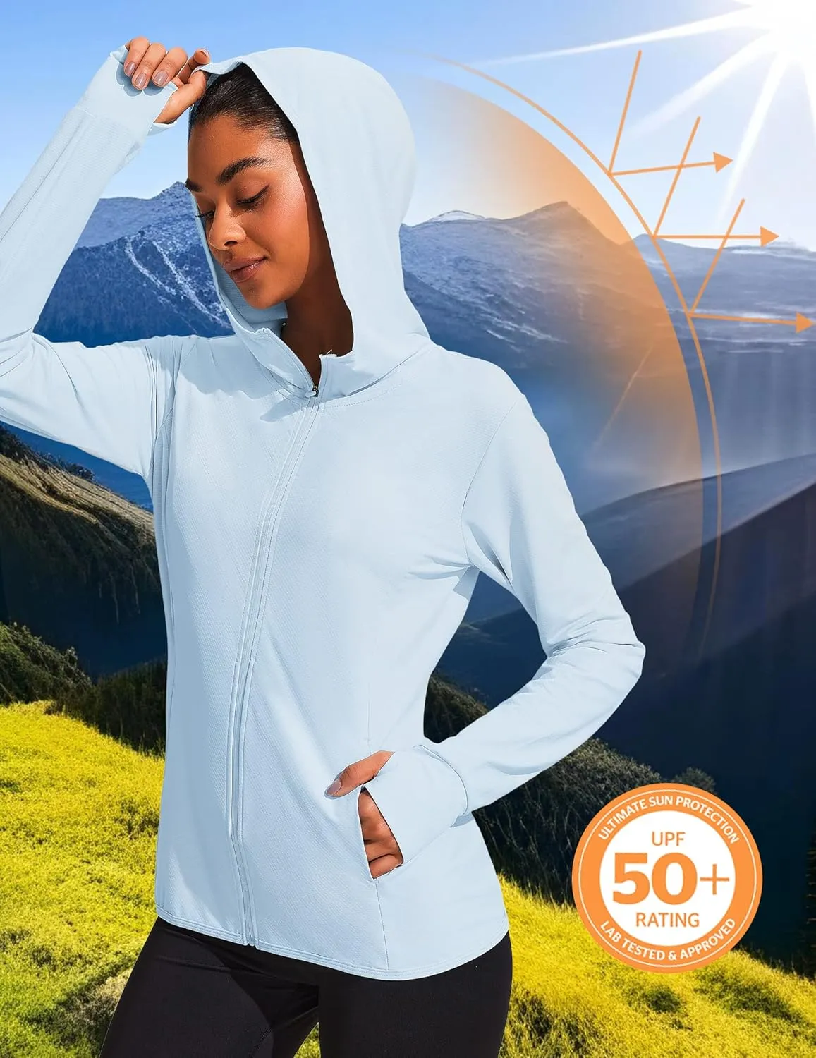 COOrun Women's UPF 50  Sun Protection Hoodie Jackets Full Zip Long Sleeve Active Shirts Outdoor Hiking Running
