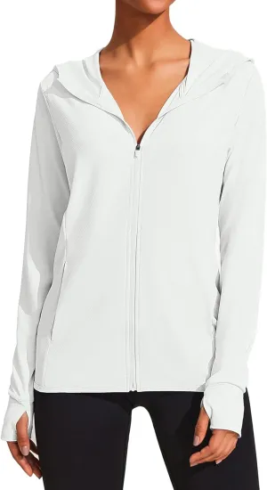 COOrun Women's UPF 50  Sun Protection Hoodie Jackets Full Zip Long Sleeve Active Shirts Outdoor Hiking Running