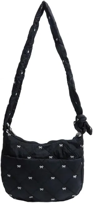 Coquette Purse Cute Vintage Bow Shoulder Bag Quilted Balletcore Crossbody Bag for Women Fairycore Aesthetic