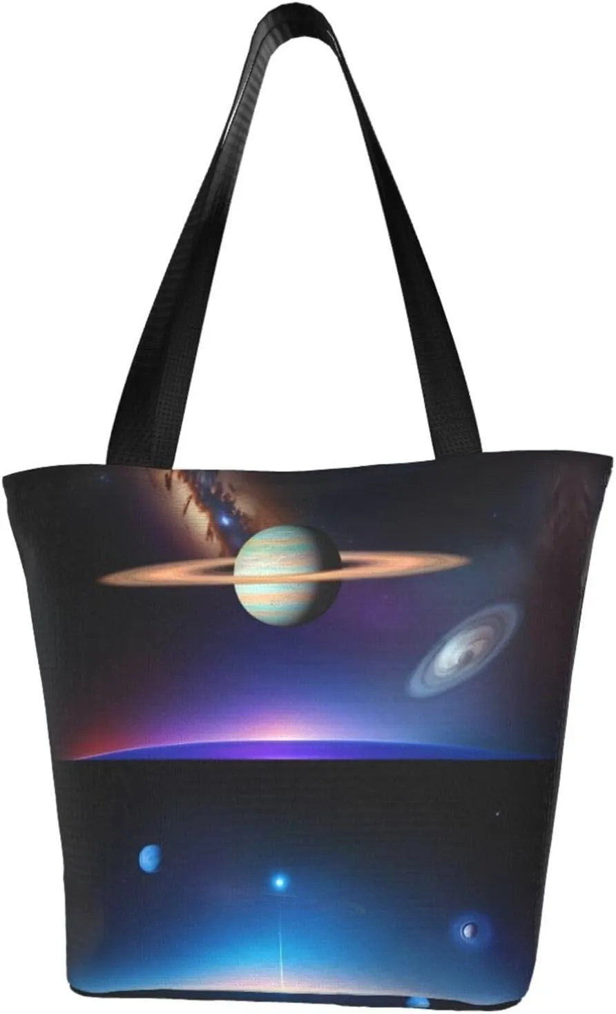Cosmic Saturn Classic Printed Design,Large-Capacity Lightweight Quilted Handbag,Suitable For Shopping,Fitness,Fashionable And Easy To Match Life