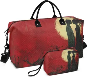 Couple Red Moon Duffel Bag for Travel Gym Sport, Weekender Travel Bags Carry on Overnight Bag