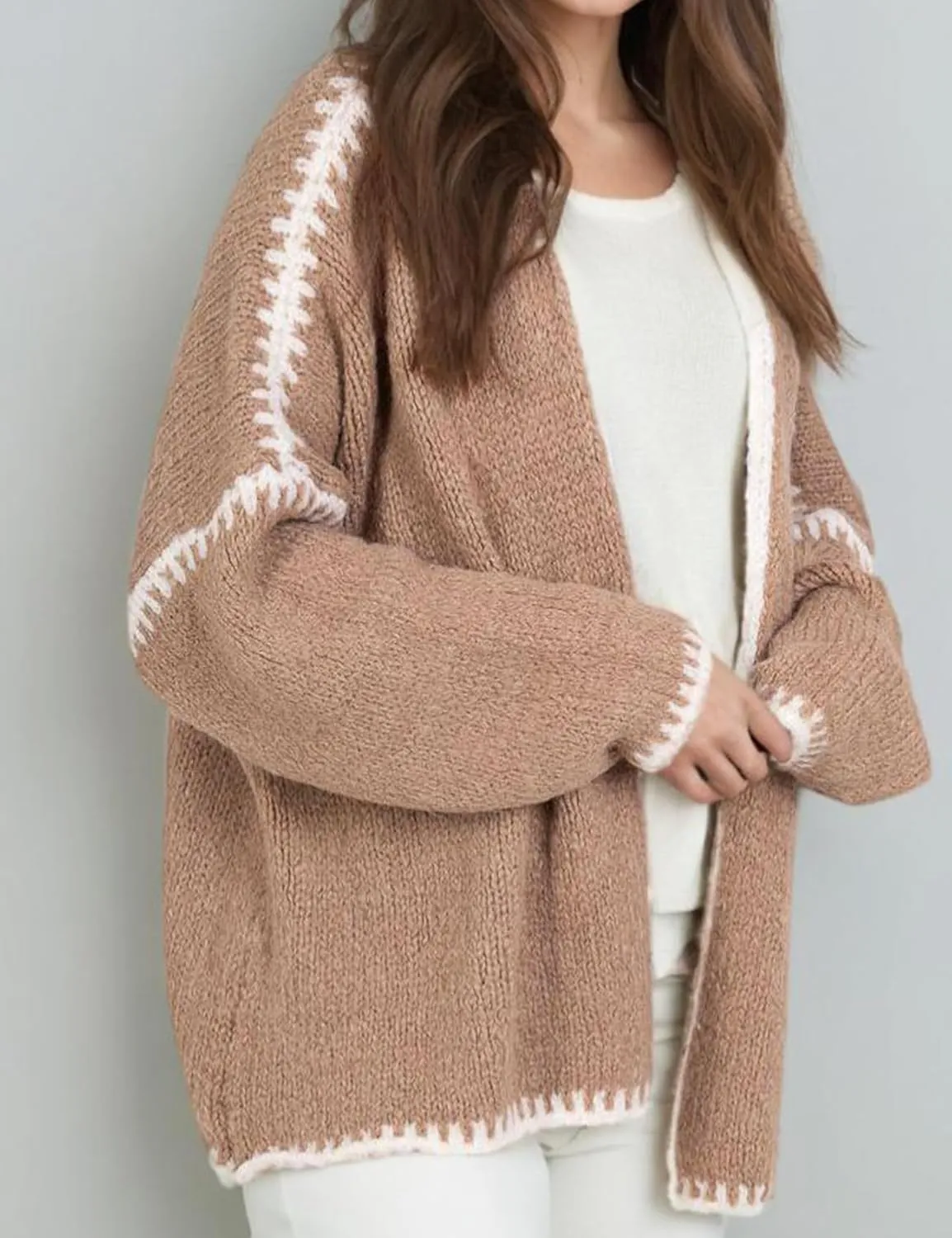 COZYPOIN Womens Fall Cardigan Sweater Casual Knit Cardigan Open Front Colorblocking Oversized Cardigan