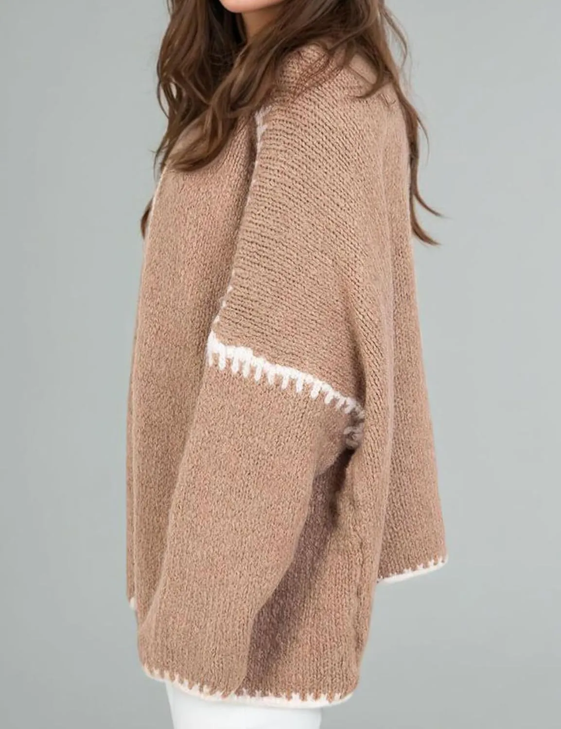 COZYPOIN Womens Fall Cardigan Sweater Casual Knit Cardigan Open Front Colorblocking Oversized Cardigan