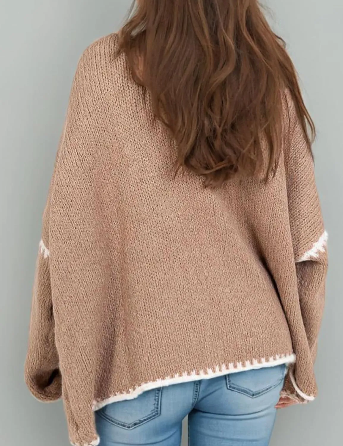 COZYPOIN Womens Fall Cardigan Sweater Casual Knit Cardigan Open Front Colorblocking Oversized Cardigan