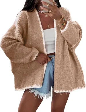 COZYPOIN Womens Fall Cardigan Sweater Casual Knit Cardigan Open Front Colorblocking Oversized Cardigan