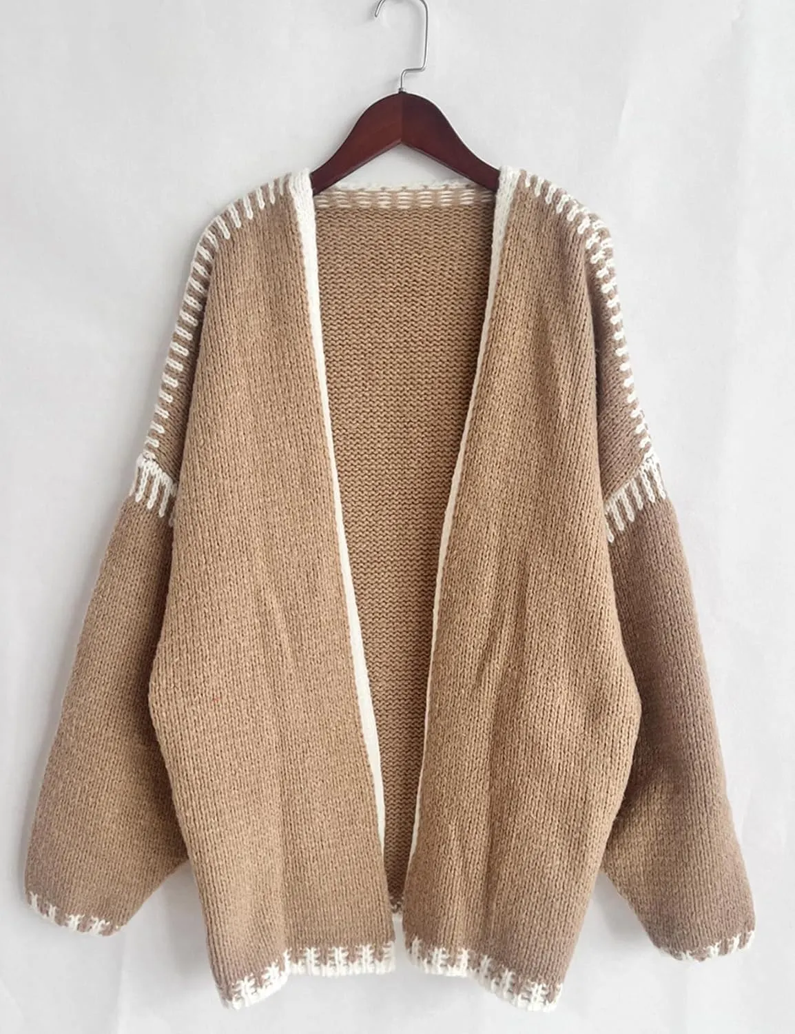 COZYPOIN Womens Fall Cardigan Sweater Casual Knit Cardigan Open Front Colorblocking Oversized Cardigan